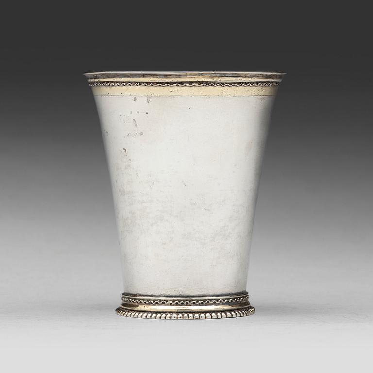 A Swedish early18th century parcel-gilt beaker, mark of Wolter Siewers, Norrköping 1710.