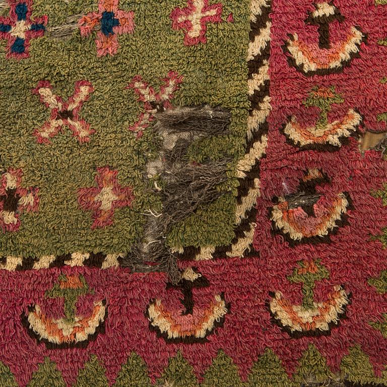 A Finnish folkart long pile ryijy.rug dated 1836. Circa 180 x 140 cm.