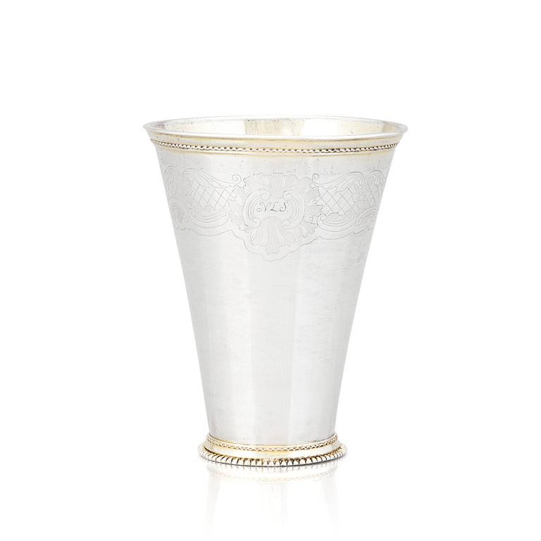 A Swedish 18th century parcel-gilt silver beaker, mark of Jacob Brunck, Stockholm 1720.