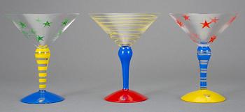 COCKTAILGLAS, 6 stycken, "Clown", Anne Nilsson, Orrefors, signerade.