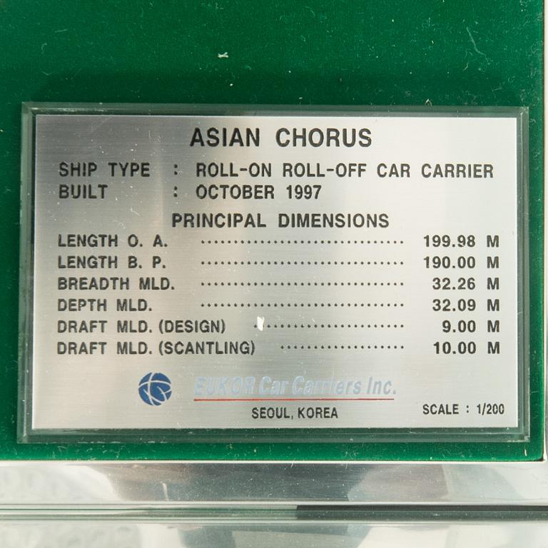 Ship model, "Asian chorus" Eukor car carriers inc Korea 1997.