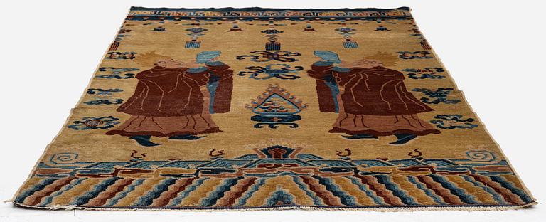 An Antique Ningzia Temple carpet, Northern China. c. 208-131 cm.