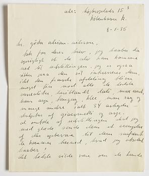 LETTERS (2) and POSTCARD to GAN (Gösta Adrian-Nilsson) from, among others, Vilhelm Bjerke-Petersen and Edvin Ganborg.