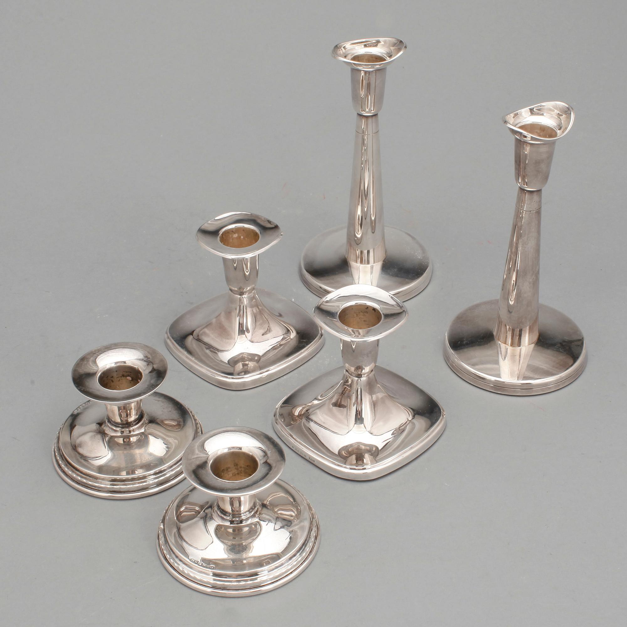 LJUSSTAKAR, 3 st par, silver, bl.a TESI, Göteborg, 1955 samt Tore Eldh, K & EC, Göteborg, 1969. Total vikt ca 741 g.