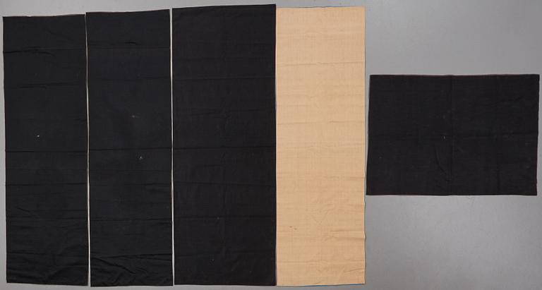 A set of five embroidered silk panels/chair covers, Qing dynasty (1644-1912).