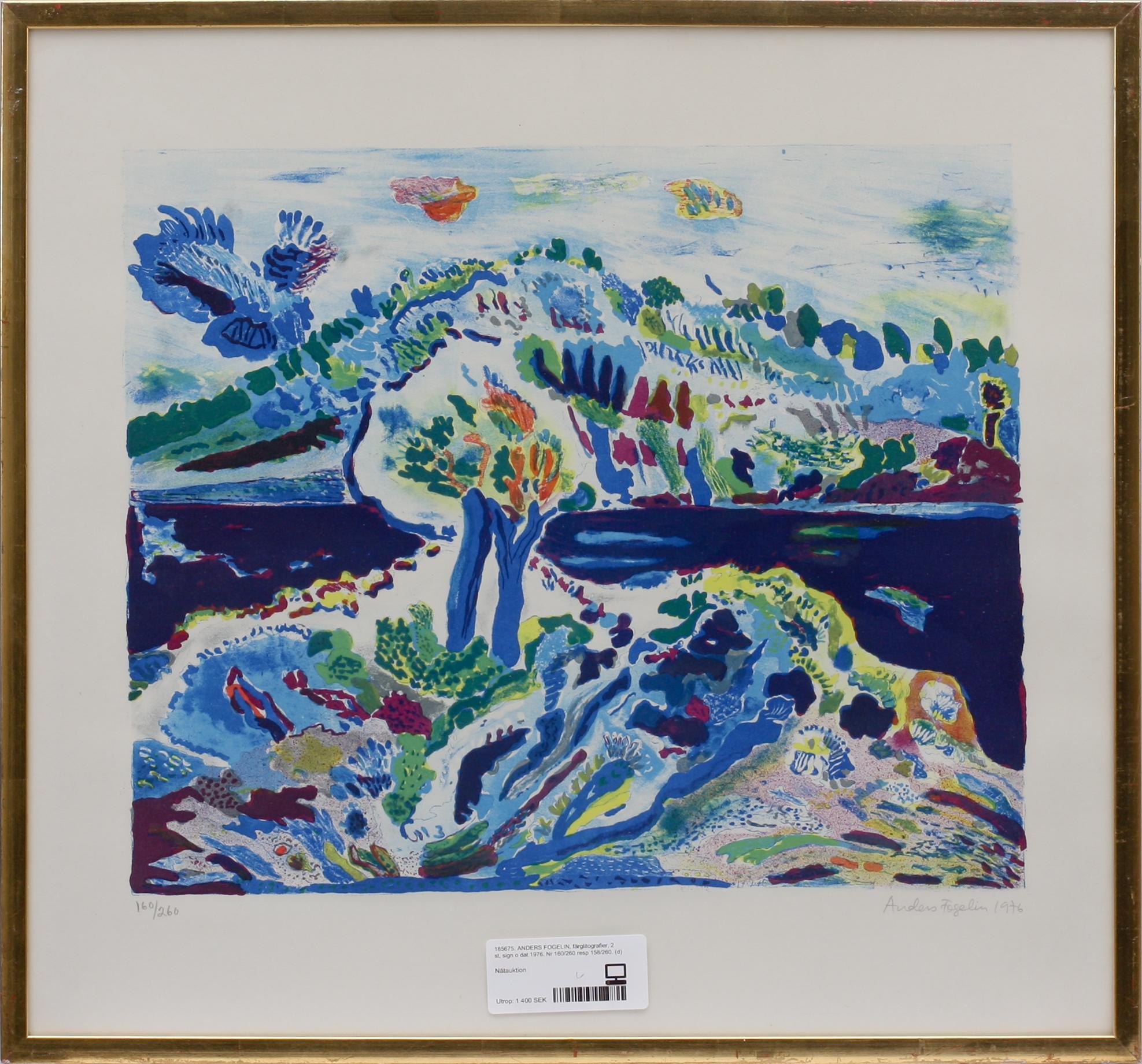 ANDERS FOGELIN, färglitografier, 2 st, sign o dat 1976. Nr 160/260 resp 158/260.