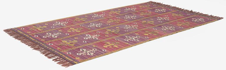 Märta Måås-Fjetterström, a drape, "Violett Draperi" (with yellow), ca 262 x 148 cm, signed MMF.