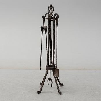 FIRE UTENSILS, iron, five parts, early 20th century.