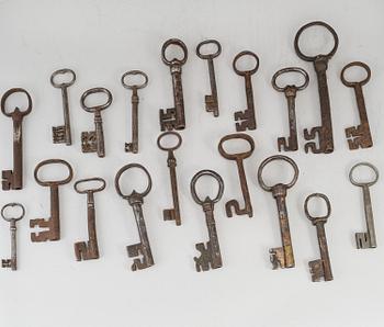 20 iron keys, 18th/19th century.