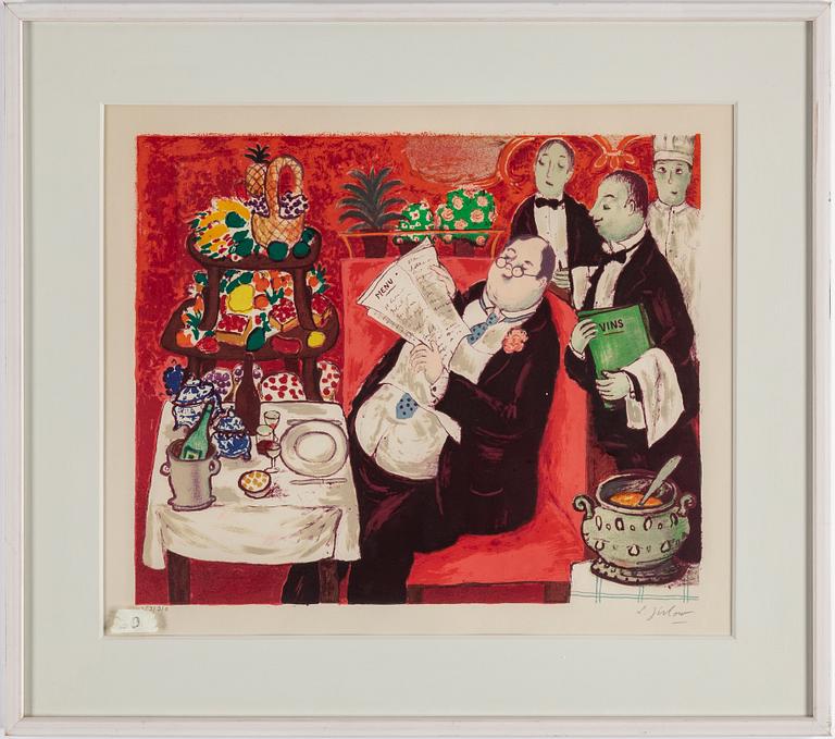 LENNART JIRLOW, lithograph in colours, signed L. Jirlow and numbered 153/310 in pencil. Executed in 1978. "Gourmanden".