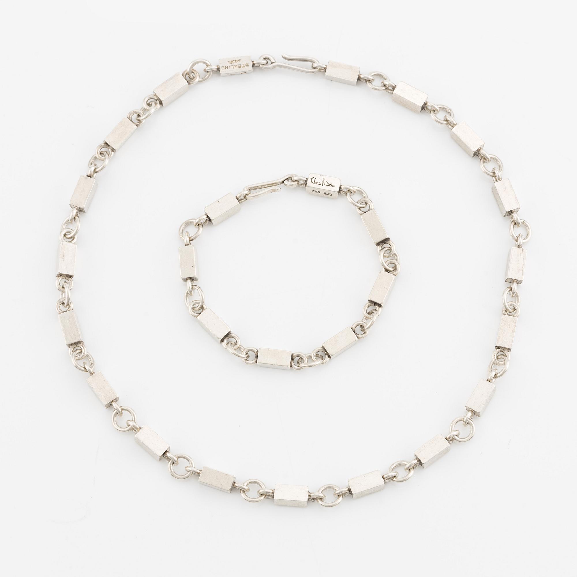 Wiwen Nilsson, bracelet and necklace, bar links, silver, Lund 1949 and 1953.