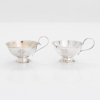 Two sterling silver bowls, Gustav Jansson 1955, 1960, and eight similar silver punsch cups, GAB and CGH 1933-41. Sweden.