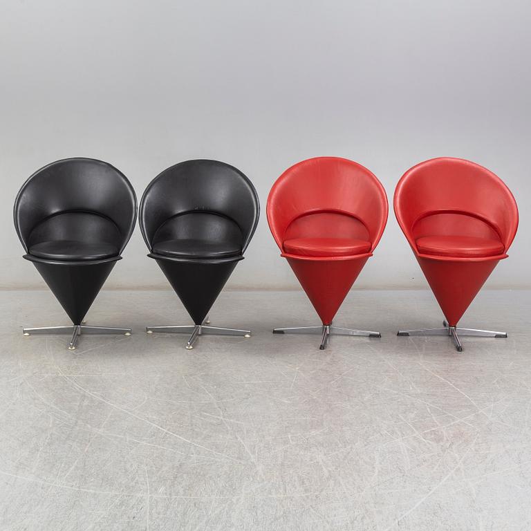 VERNER PANTON, stolar, 4 st, "Cone Chair", Frem Røjle, Danmark.