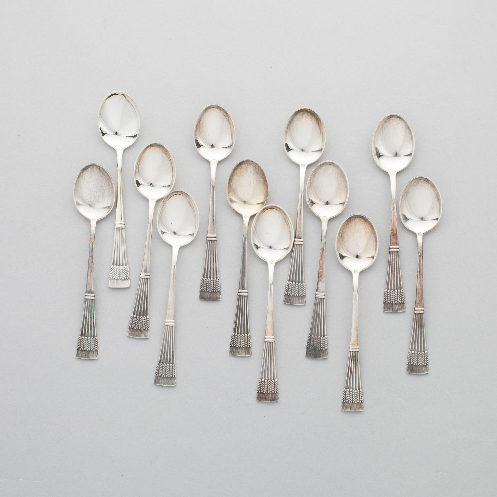 KAFFESKEDAR, 12 st, silver, "Tähkä" Mauno Honkanen, A. Tillander Helsnigfors 1973.