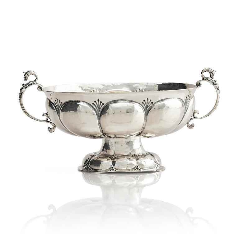 A German early 18th century silver bowl on foot, mark of Peter Cornelis Mol, Emden.