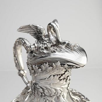 A pair of flamboyant and unusual large silver and cut-glass decanters by Wilhelm Bolin Moscow 1912-1917.