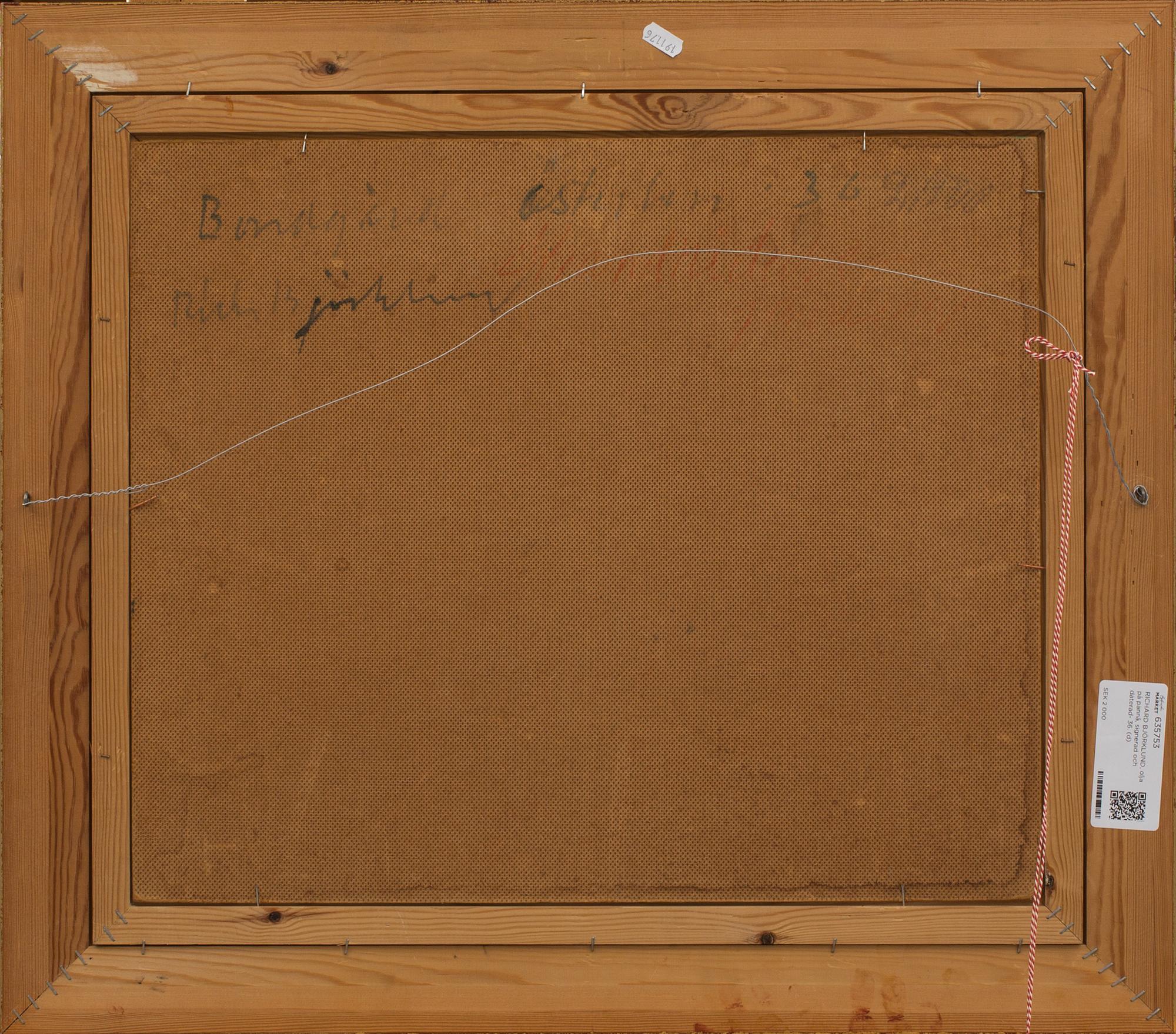 RICHARD BJÖRKLUND, olja på pannå, signerad och daterad- 36.