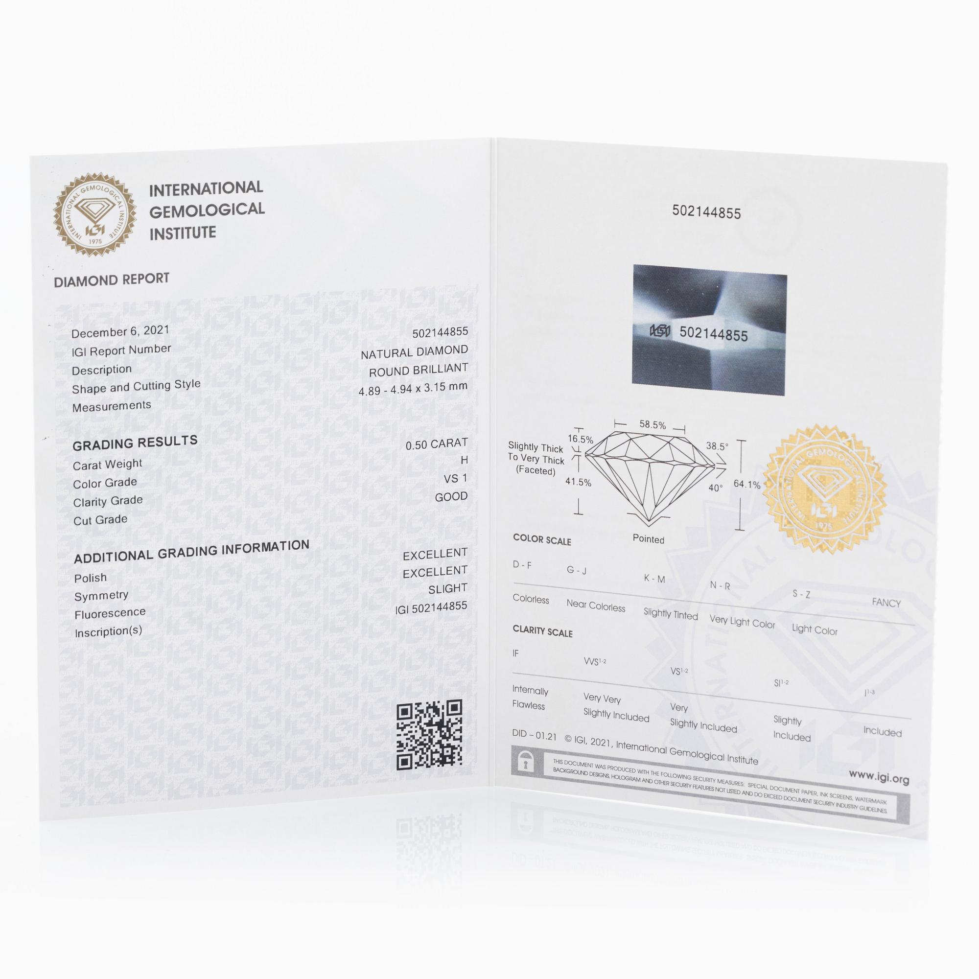 Brilliant cut diamond stud earrings, with IGI report.