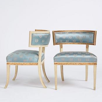 A pair of late Gustavian circa 1800 klismos armchairs.