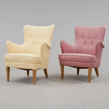 FÅTÖLJER, ett par, Carl Malmsten, enligt uppgift modell "Gävle", 1946.