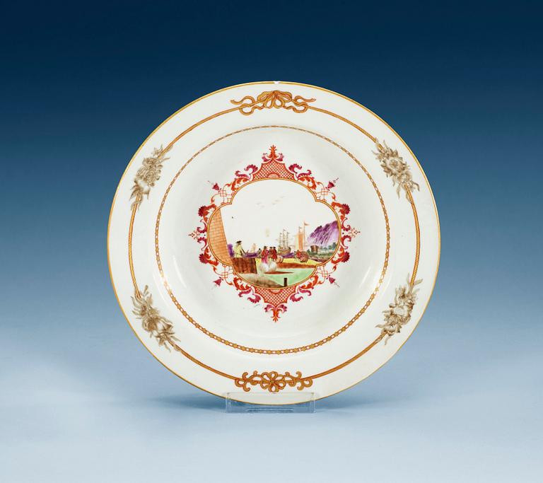 A famille rose 'European Subject' dish, Qing dynasty, Qianlong (1736-95).