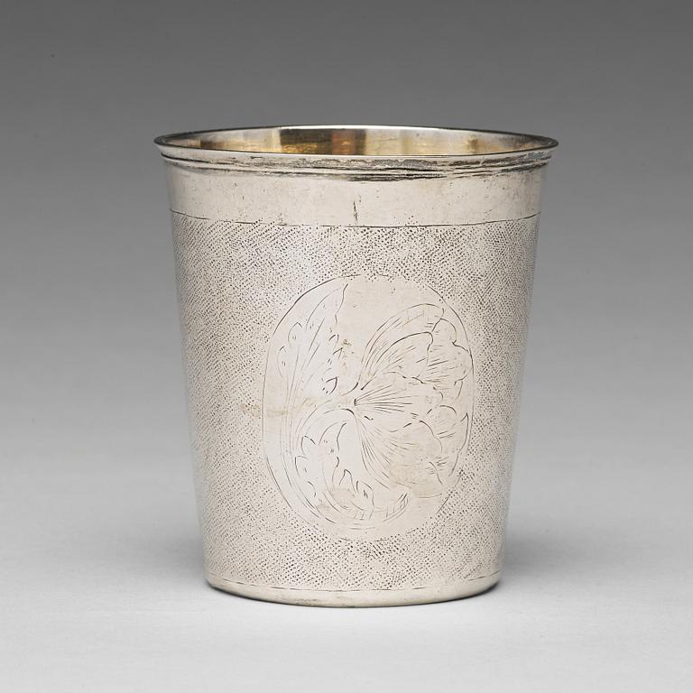 A Swedish early 18th century parcel-gilt silver beaker, mark of Samuel Phallén, Karlskrona 1700.