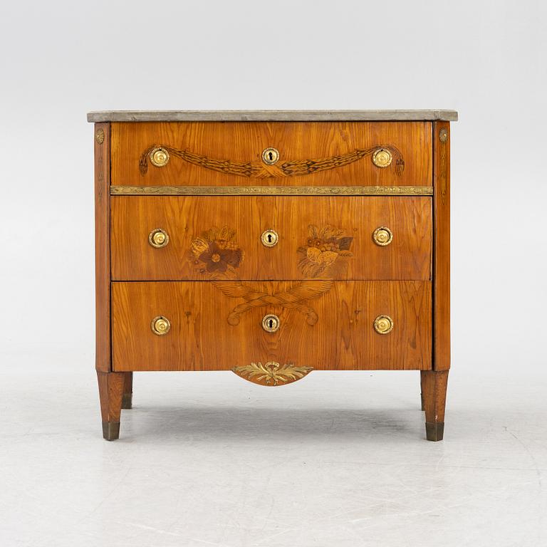 A Gustavian marquetry and gilt-brass mounted commode, late 18th century.