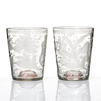 Two engraved Dutch glasses, late 18th Century.