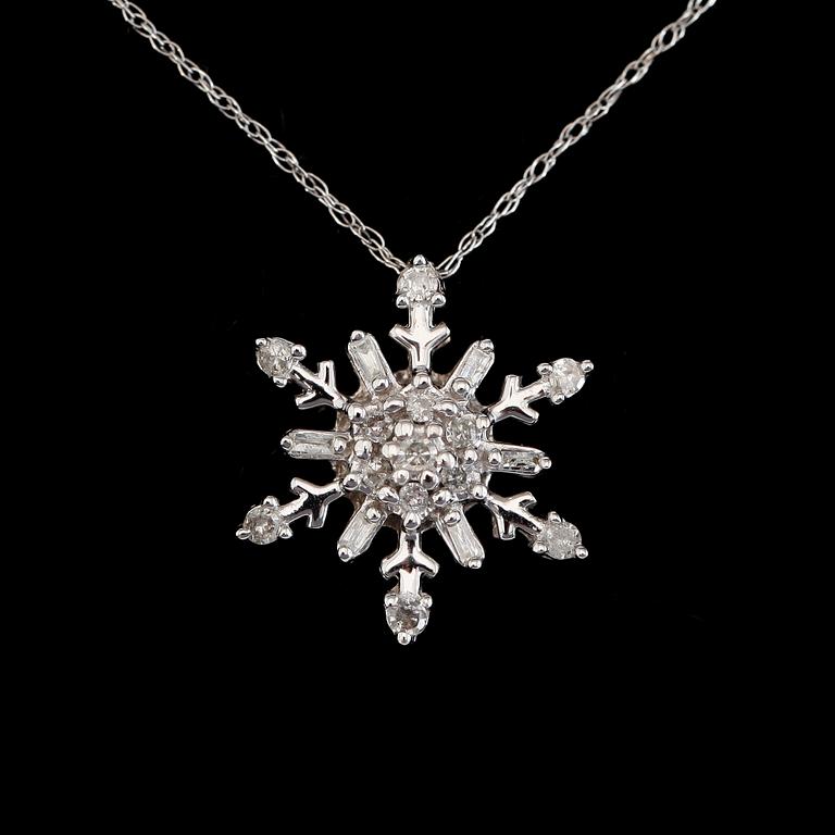 HÄNGE MED KEDJA, 14K vitguld och diamanter tot ca 0.20 ct. Total vikt ca 2 g.