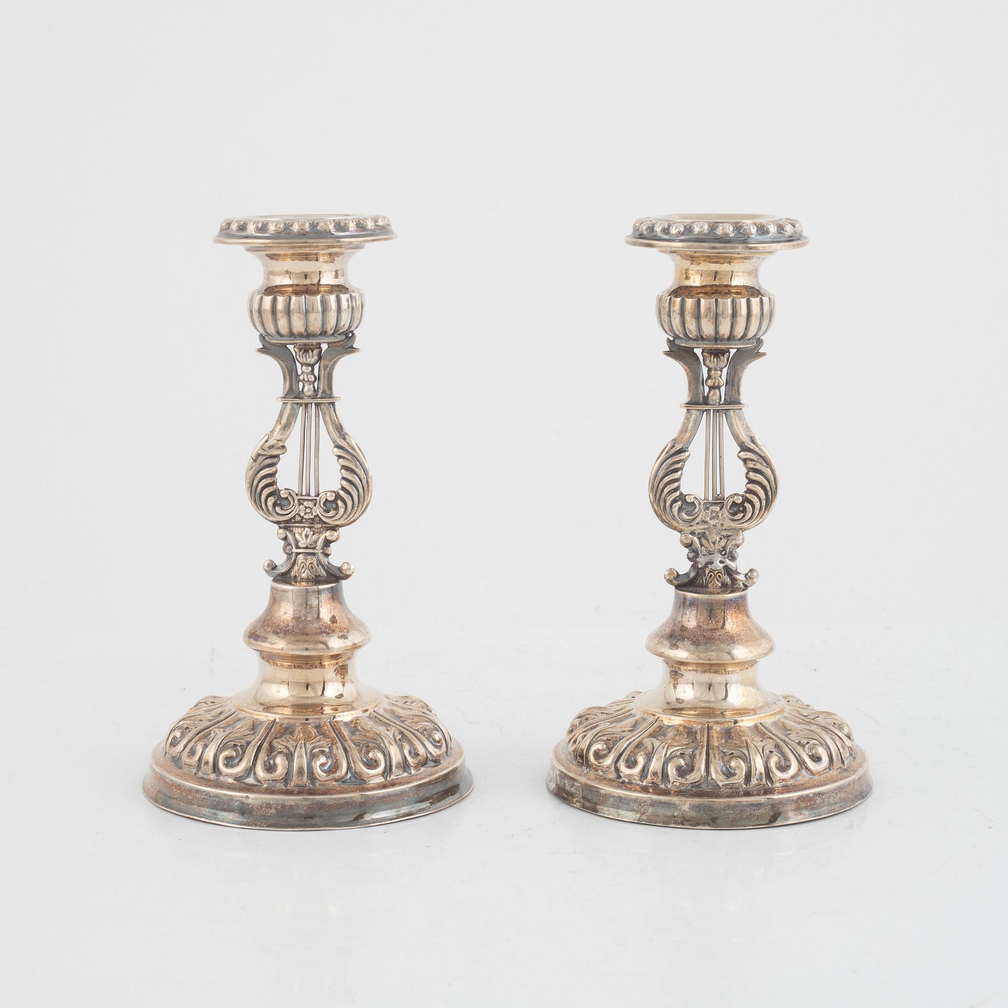 Nils Jakob Adamsson, ljusstakar, ett par, silver, empire, Norrköping 1843.