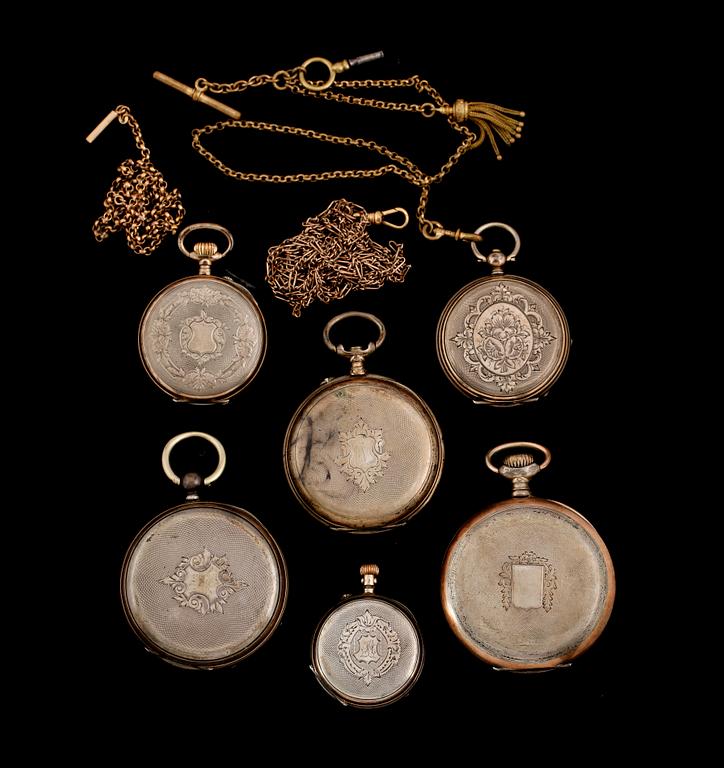 FICKUR, 6 st, silver, omkring år 1900.