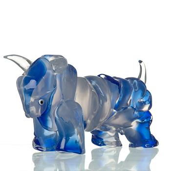 Juan Garcia Ripolles, skulptur av glas, tjur, "El Toro En Azul", Berengo Studio, Murano, Italien.