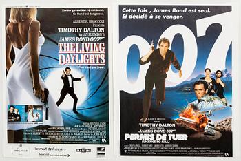Filmaffischer 2 st. James Bond "The living daylights" 1987, "Premis de tuer" (Licence to kill) 1989, Belgien.
