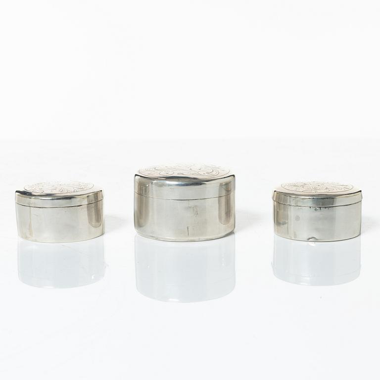 Six 19th century silver boxes.