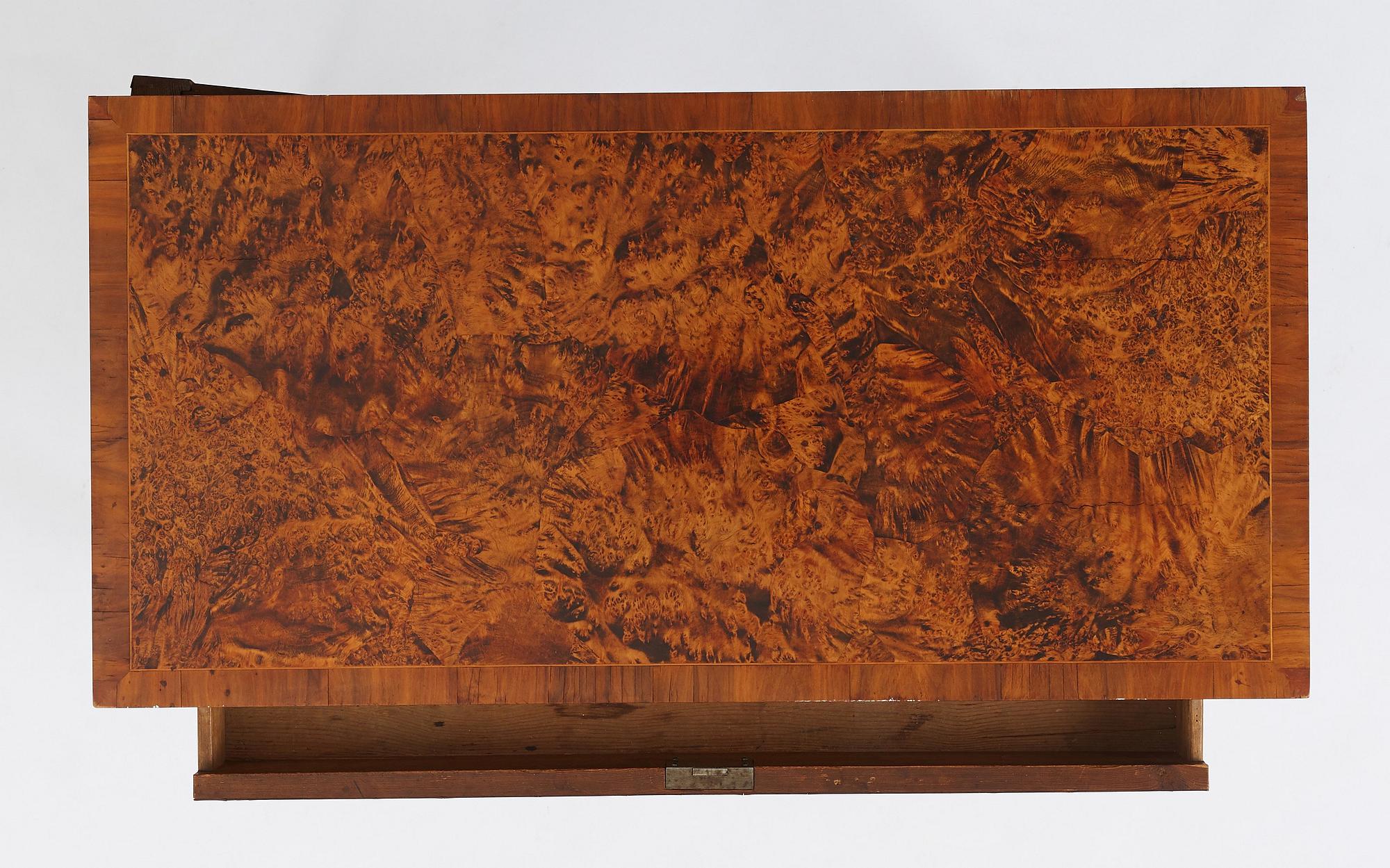 A late Gustavian burr-alder cards table, Mälardalen, late 18th century.
