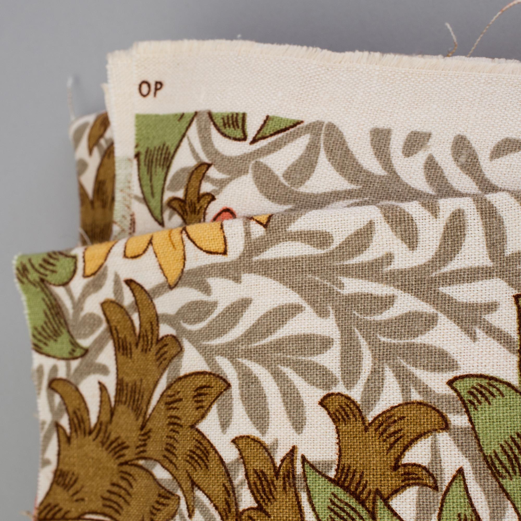Curtains and tablecloth, including William Morris 'Honeysuckle and Tulip' and 'Chrysanthemum', 20th Century.