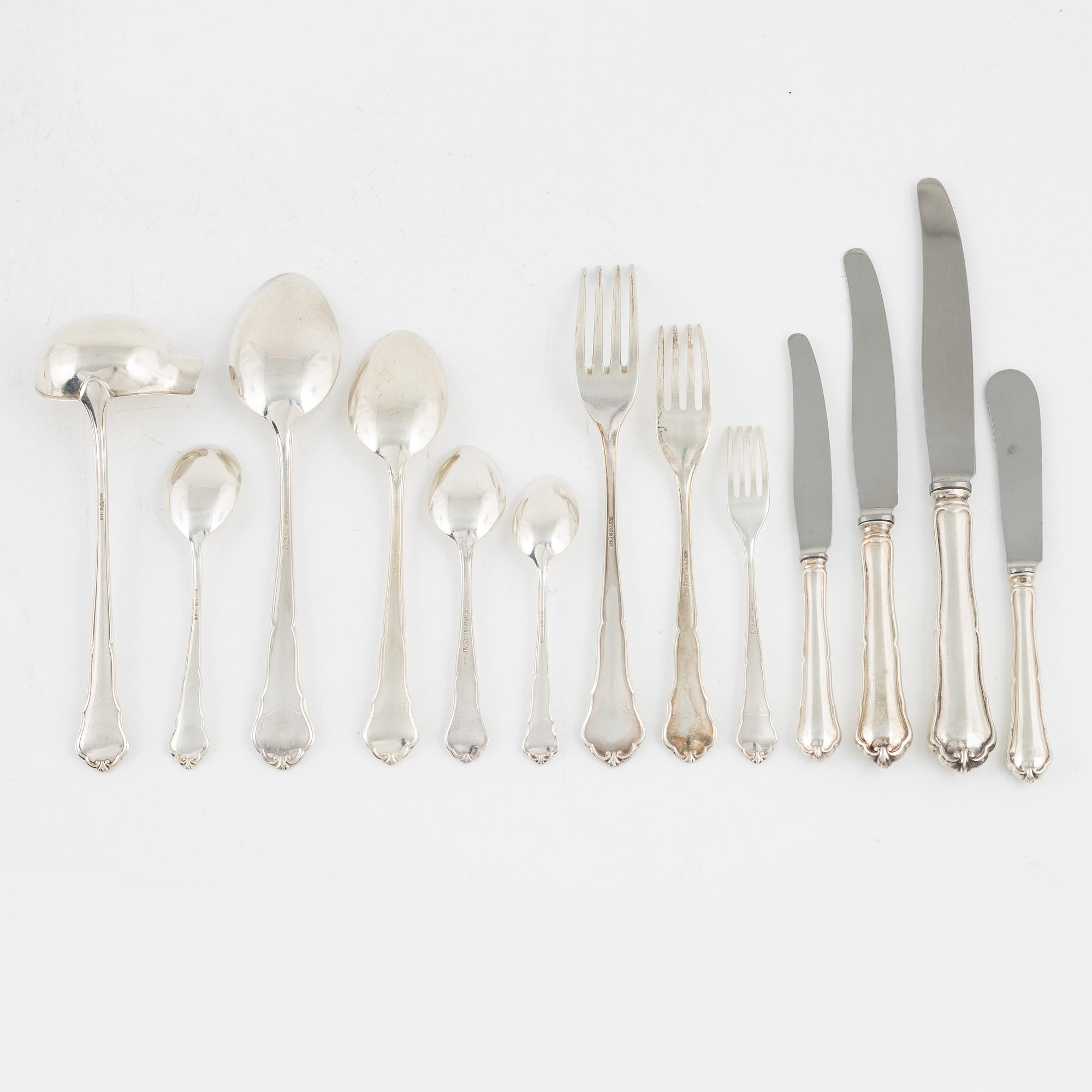 A Swedish Silver Cutlery, model 'Hansa', mark of CG Hallberg, Stockholm, some 1946 (117 pieces).