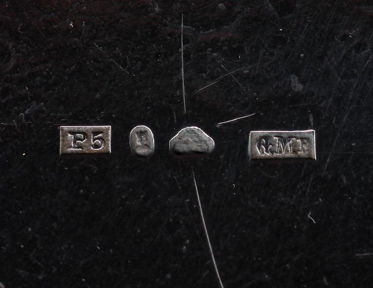 KAFFESERVIS, 3 delar, silver, Gustaf Möllenborg, Stockholm 1868/69. Vikt ca 921 gram.