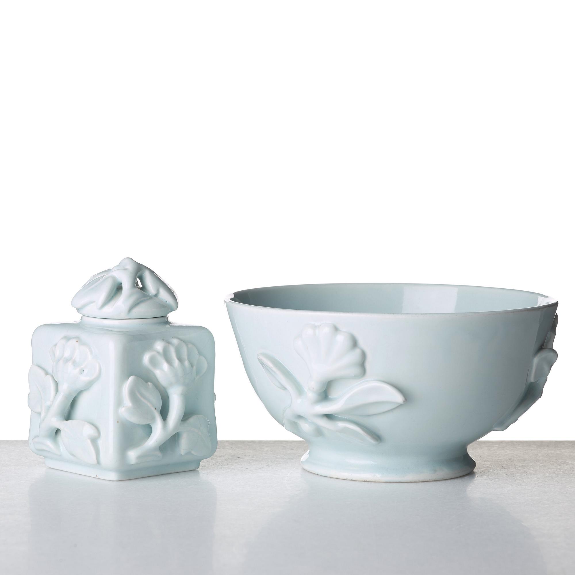 Wilhelm Kåge, a ceramic bowl and a teacaddy, Gustavsberg, Sweden ca 1924.