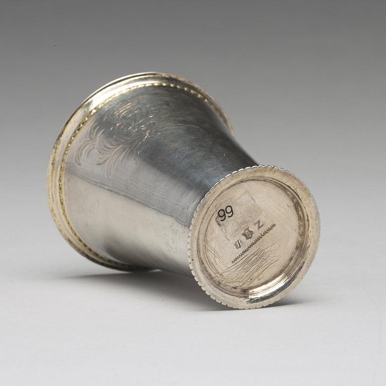 A Swedish early 18th century parcel-gilt silver beaker, mark of Johan Lund, Stockholm 1701.