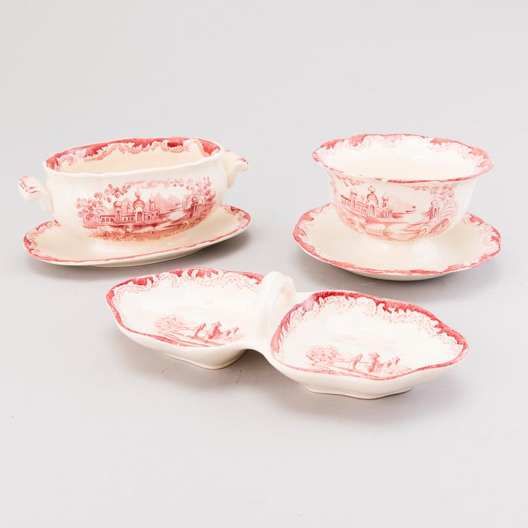 A 157-piece tableware set of 'Bengali, red', Swedish Rörstrand creamware of the 1940s.