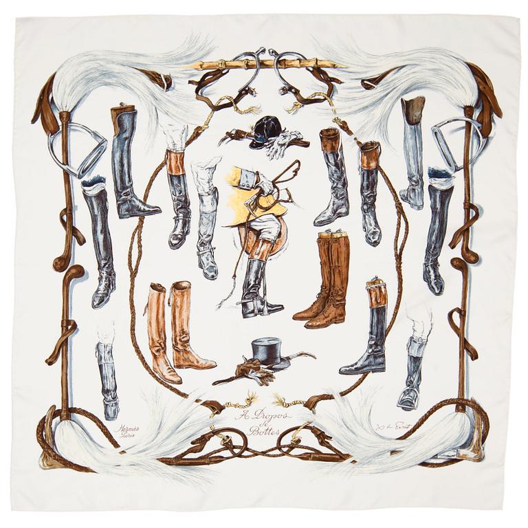 HERMÈS, a silk scarf, "A Propos des Bottes".