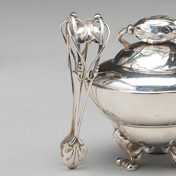 Georg Jensen, a three pieces of "Blossom" sterling silver coffee service, Copenhagen 1933-51, design nr 2A and 2C (sugar bowl).