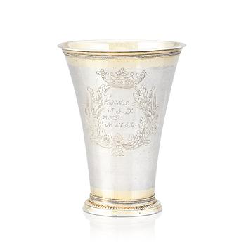 207. A Swedish 18th Century parcel-gilt silver beaker, mark of Jöns Silfverberg, Ystad 1761.