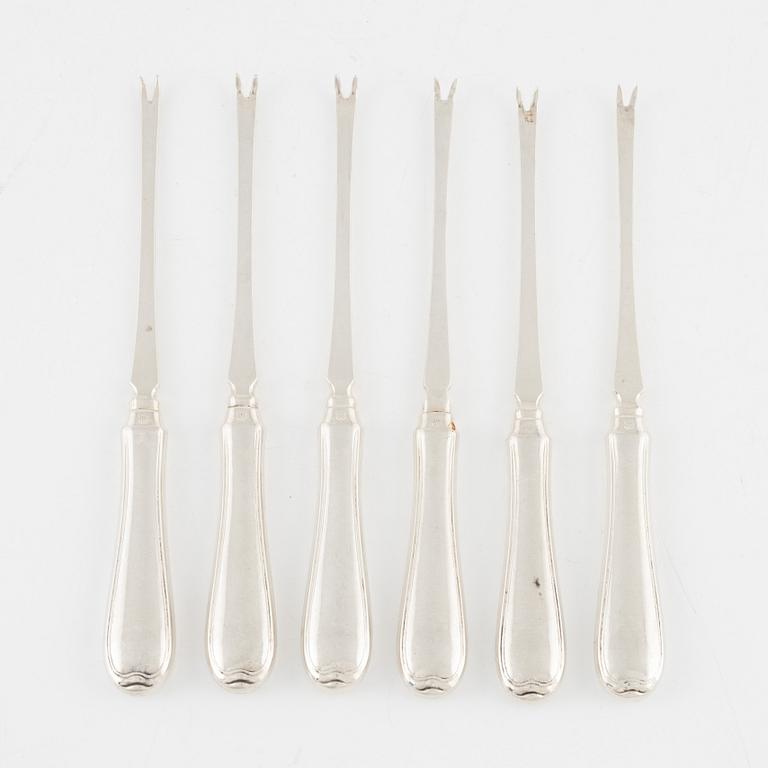 Six silver lobster forks, J. Tostrup, Norway.