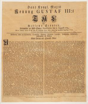 Gustav III's declaration of government from 1772.