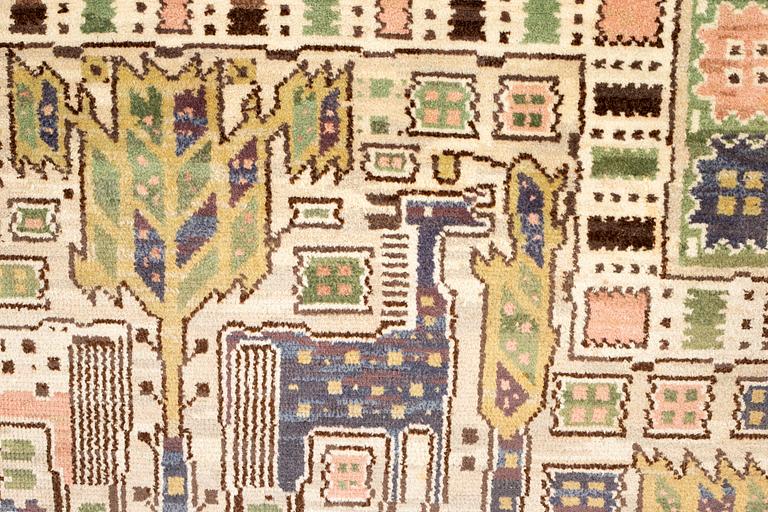 Märta Måås-Fjetterström, matto, "Hästhagen", knotted pile, ca 340-343,5 x 218-224 cm, signed AB MMF.