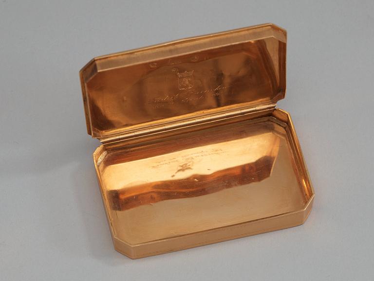 A 19th century gold box, marks of Hanau.