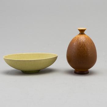 BERNDT FRIBERG, a stoneware vase and bowl from Gustavsberg studio, the vase signed.