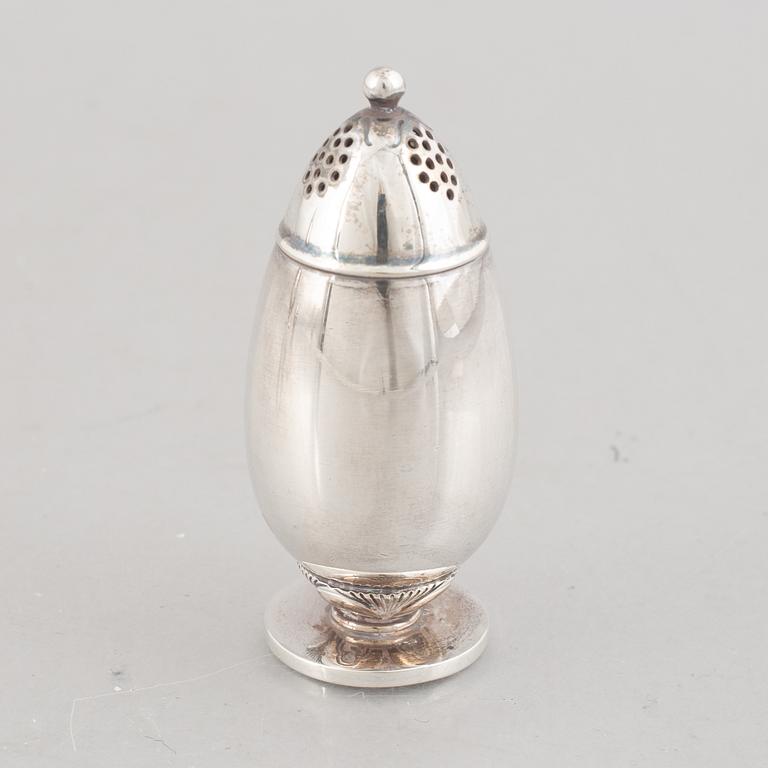 Gundorph Albertus, three sterling silver "Cactus" salt, pepper and sugar shakers, Georg Jensen, Denmark, 1933-44.